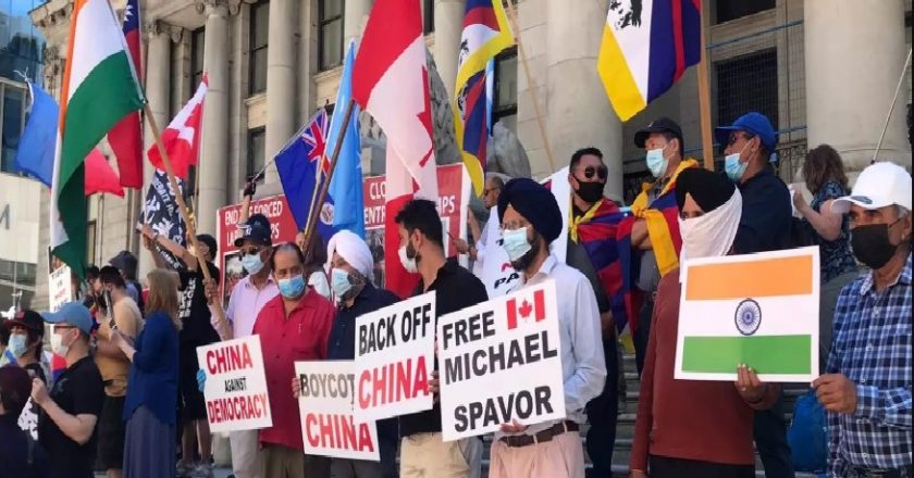 People Stage protest against Beijing near Chinese Consulate in Vancouver